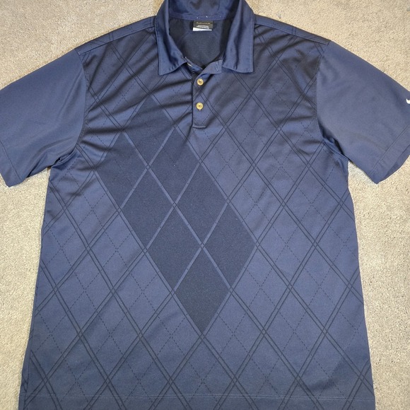Nike Golf Tour Performance Mens Large Navy Blue Diamond Shrt Sleeve Polo Dri-Fit - Picture 2 of 10